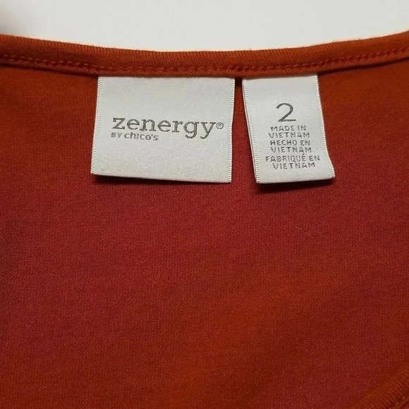{Chico's} Size 2 Women's Blouse Zenergy by Chico's Long Sleeve Rust Orange Brown - Picture 4 of 9